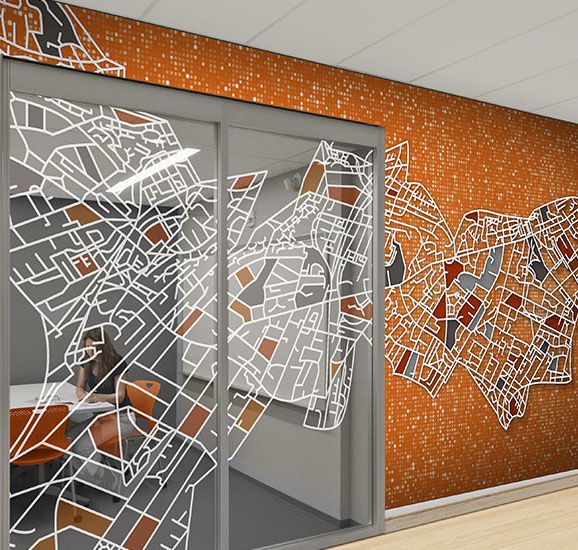 vitrophanie et décoration murale dans un bureau à paris